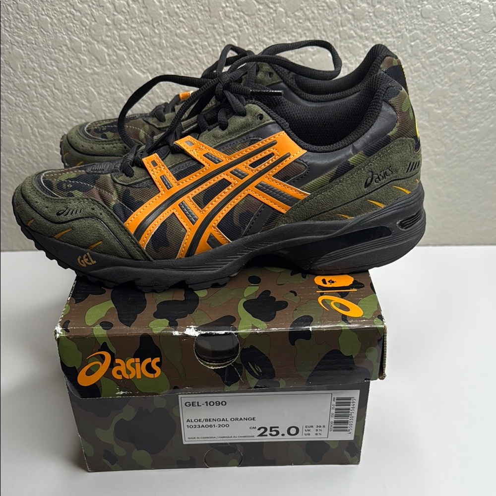 Asics Bape Camo Green and Orange Boys US size 6.5 - Picture 3 of 6